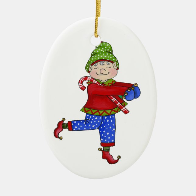 Jingle Elves "Fred" Keramik Ornament (Vorne)