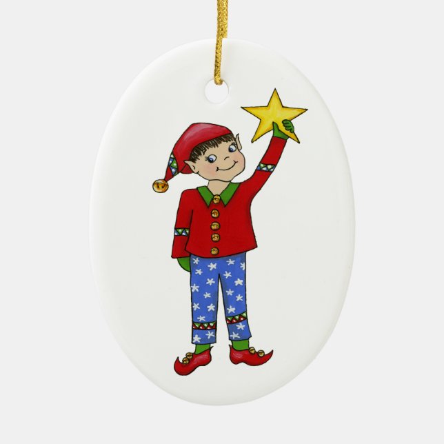 Jingle Elves "McNaughty" Keramik Ornament (Vorne)