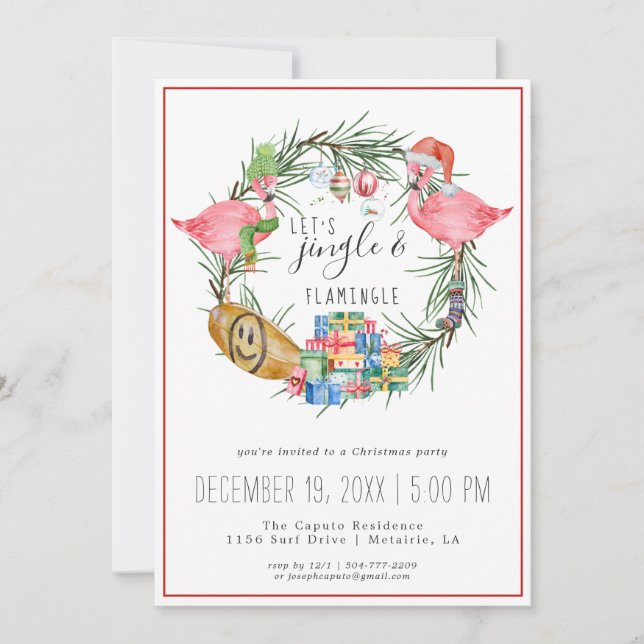 Jingle & Flamingle Christmas Party Invitation (Devant)