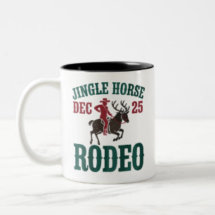 Jingle Horse Dec 25 Rodeo Cowboy Xmas Cowgirl Zweifarbige Tasse