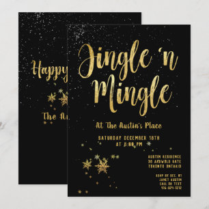 Jingle Mingle Black Gold Calligraphy Holiday Party Einladung