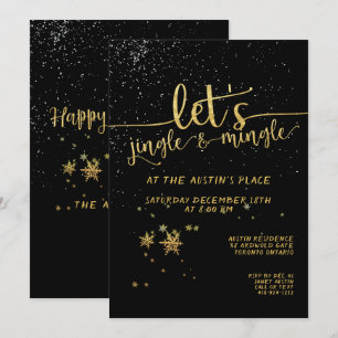 Jingle Mingle Black Gold Calligraphy Holiday Party Einladung