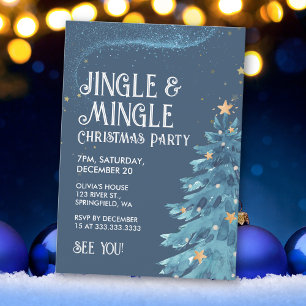 Jingle & Mingle Blue Gold Christmas Party Einladung