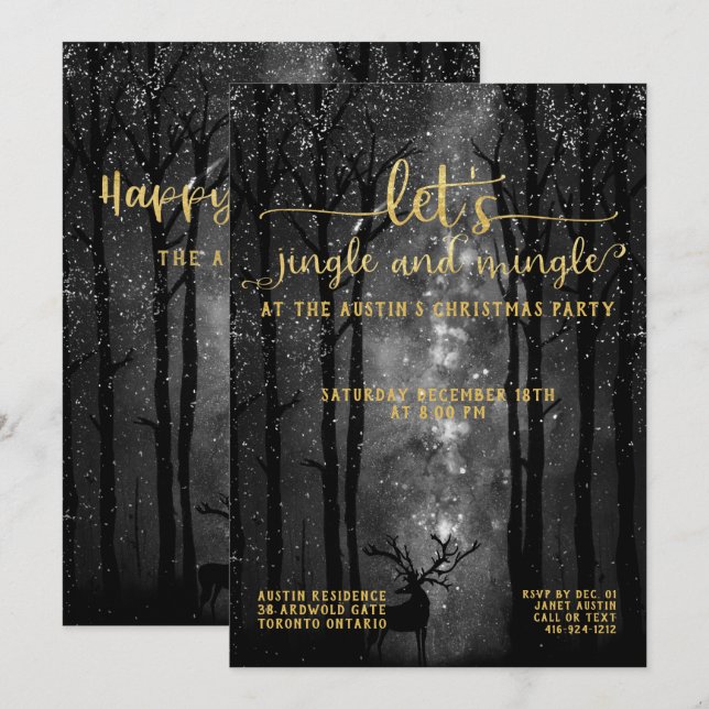 Jingle & Mingle Celestial Woodland Holiday Party Einladung (Vorne/Hinten)