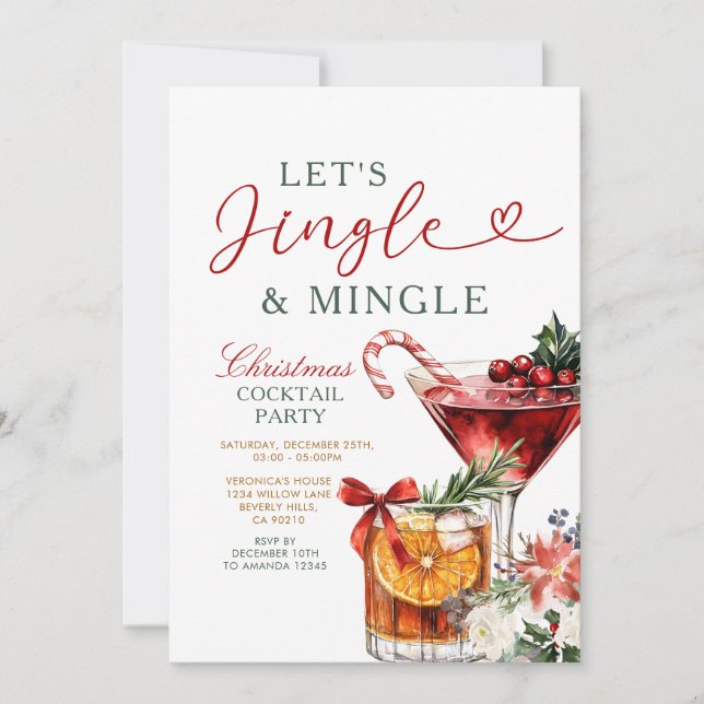 Jingle & Mingle Christmas Cocktail Holiday Party Einladung (Vorderseite)