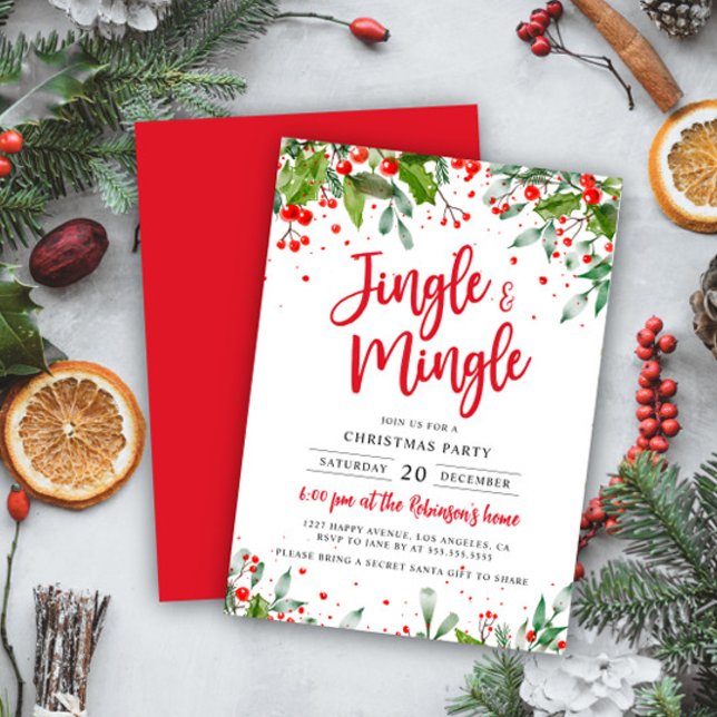 Jingle & Mingle Christmas Party Holly Berries Einladung (Von Creator hochgeladen)