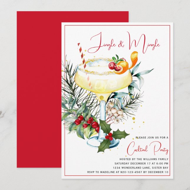 Jingle & Mingle Cocktail Holiday Party Einladung (Vorne/Hinten)
