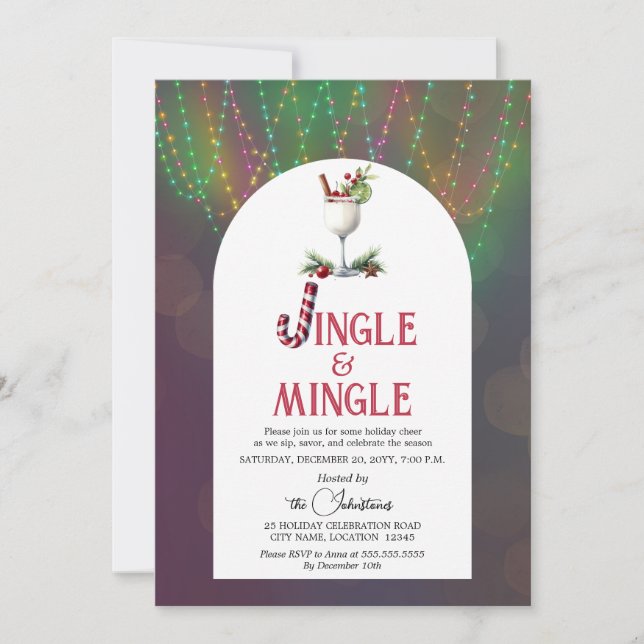 Jingle & Mingle Cocktail Weihnachts-Party Einladung (Vorderseite)