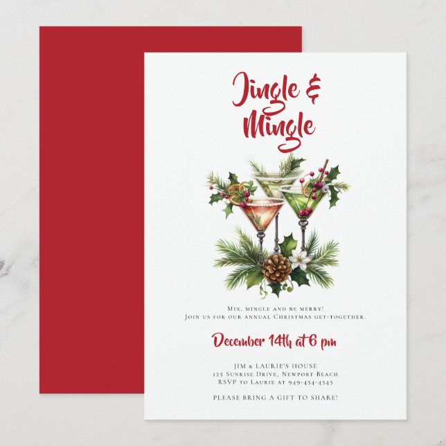 Jingle Mingle Cocktails Martini Weihnachts-Party Einladung (Vorne/Hinten)