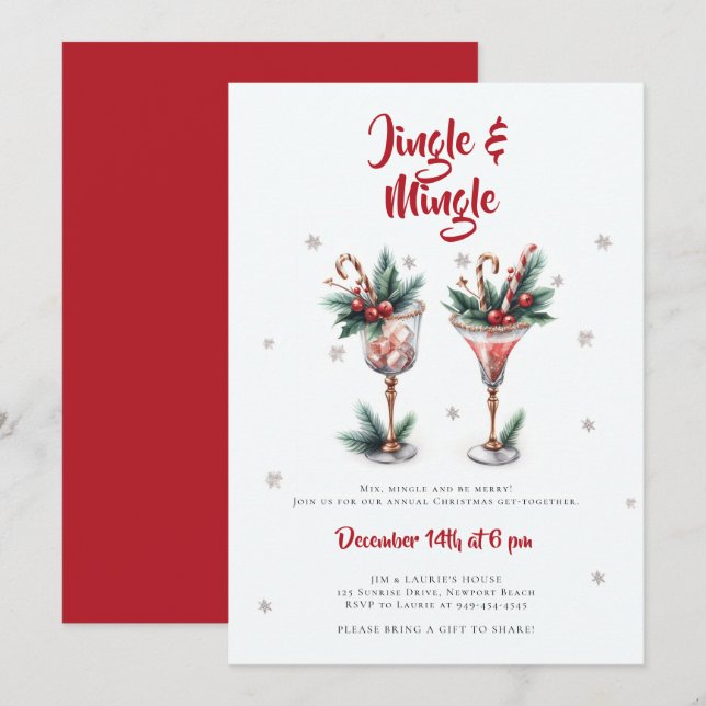 Jingle Mingle Cocktails Schnee Christmas Party Einladung (Vorne/Hinten)