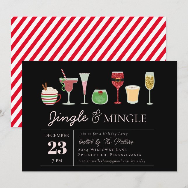 Jingle & Mingle Cocktails Weihnachts-Party Einladung (Vorne/Hinten)