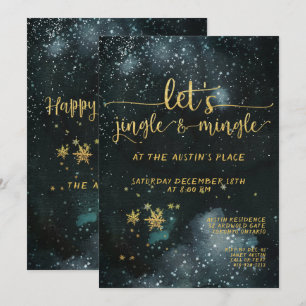 Jingle & Mingle Gold Calligraphy Holiday Party Einladung