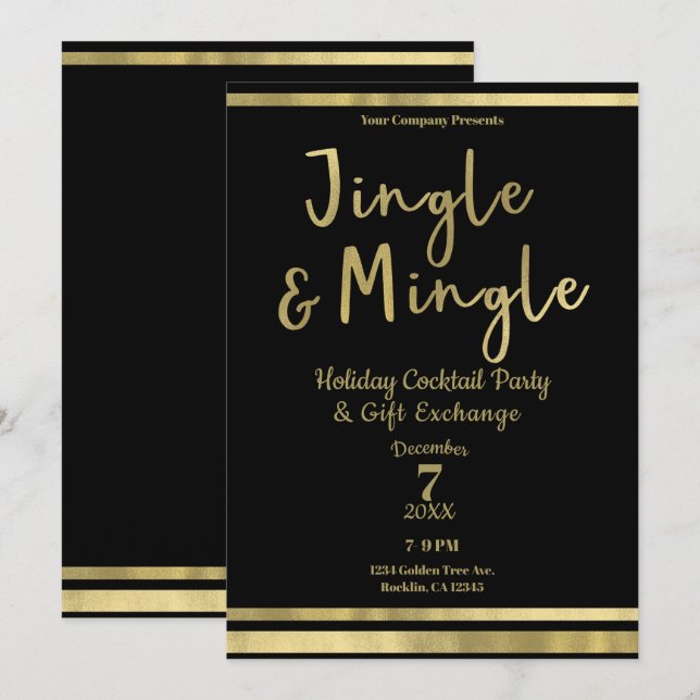 Jingle & Mingle Gold Corporate Christmas Party Einladung (Vorne/Hinten)
