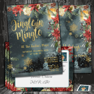 Jingle & Mingle Gold Floral Greenerity Holiday Par Einladung