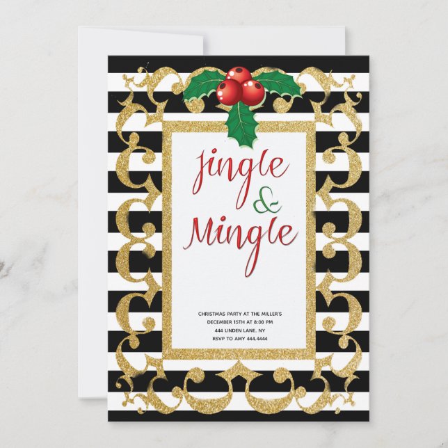 Jingle & Mingle Gold Glitzer Party Einladung (Vorderseite)