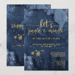 Jingle & Mingle Gold Winter Woodland Holiday Party Einladung