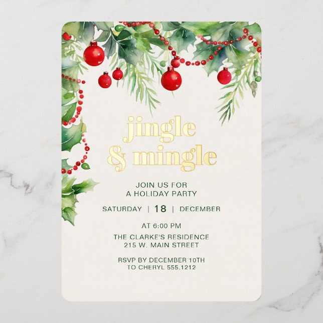 Jingle Mingle Green Christmas Party Folieneinladung (Vorderseite)