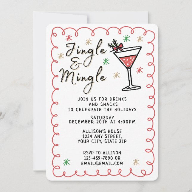 Jingle & Mingle Hand Drawing Weihnachtsfeier Einladung (Vorderseite)