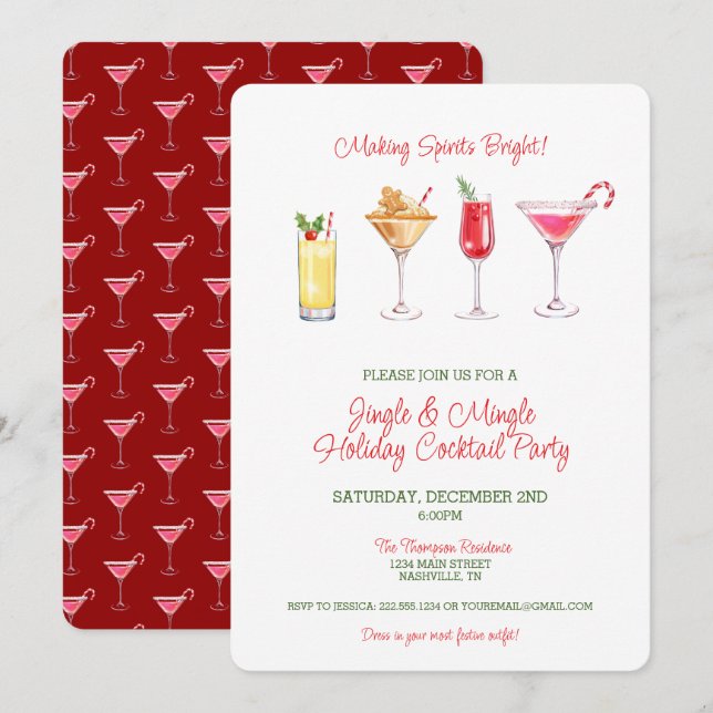 Jingle Mingle Holiday Cocktail Party Einladung (Vorne/Hinten)