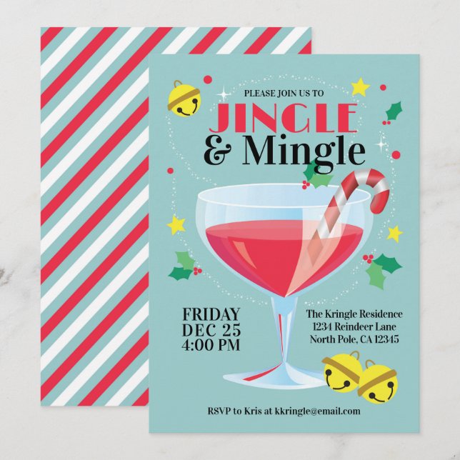 Jingle & Mingle Holiday Cocktail Party Einladung (Vorne/Hinten)