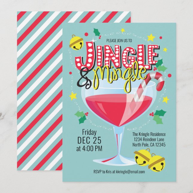 Jingle & Mingle Holiday Cocktail Party Einladung (Vorne/Hinten)