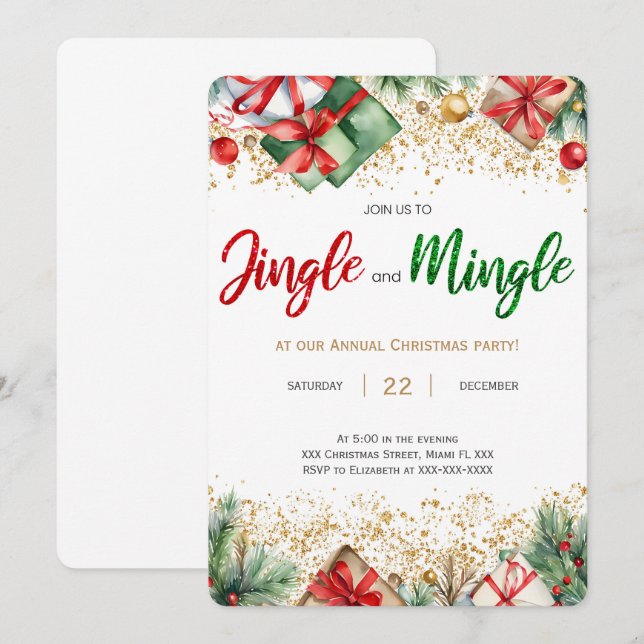 Jingle-Mingle-Holiday Party Einladung (Vorne/Hinten)