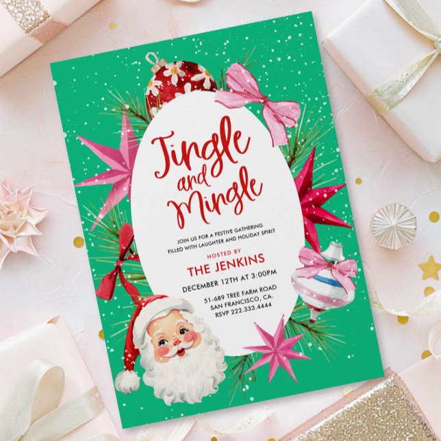 Jingle & Mingle Holiday Party Einladung (Colorful Santa Jingle and Mingle Christmas Party Invite)