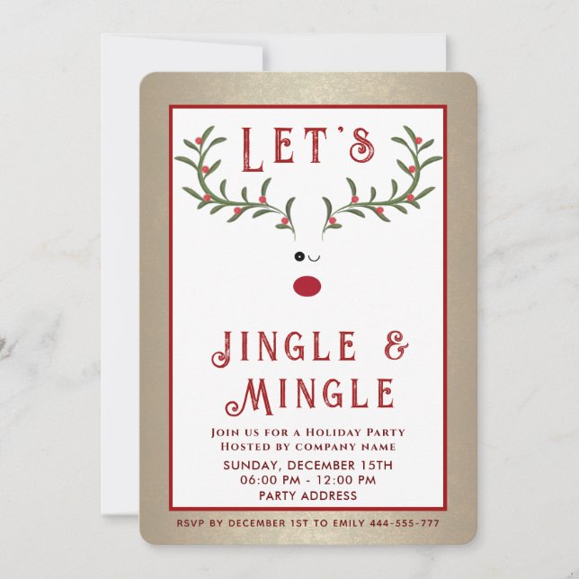 Jingle & Mingle Hübscher Rentierurlaub Einladung (Vorderseite)