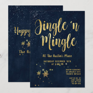 Jingle Mingle Navy Gold Calligraphy Holiday Party Einladung