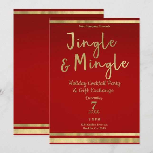 Jingle & Mingle Red Gold Corporate Christmas Party Einladung (Vorne/Hinten)