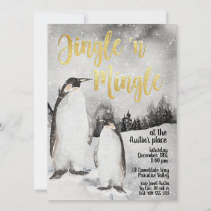 Jingle & Mingle Watercolor Pinguine Party Einladun Einladung