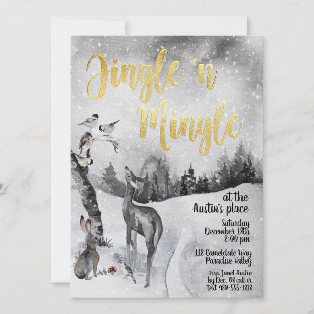 Jingle & Mingle Watercolor Woodland Party Einladun Einladung (Vorderseite)