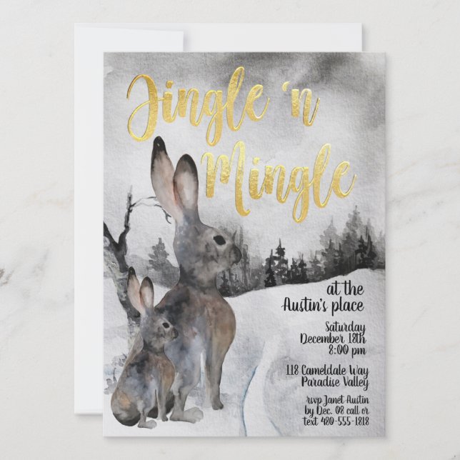 Jingle & Mingle Watercolor Woodland Party Einladun Einladung (Vorderseite)