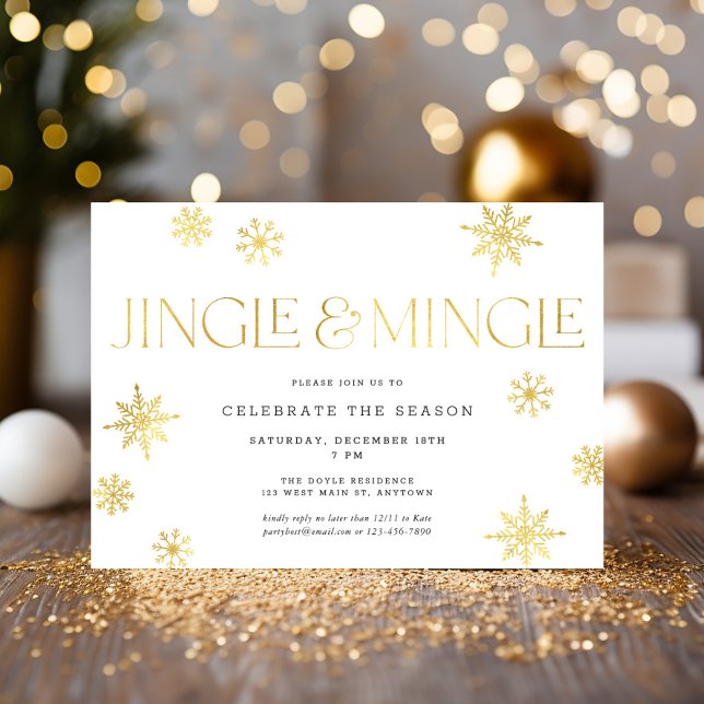 Jingle & Mingle White Gold Snowflakes Party Einladung (Von Creator hochgeladen)