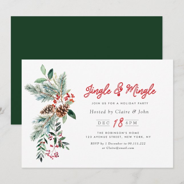 Jingle & Mingle winter folistmas Party Einladung (Vorne/Hinten)