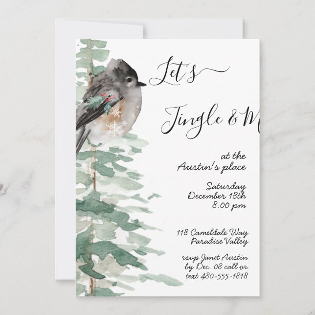 Jingle Mingle Woodland Tree & Bird Party Einladung (Vorderseite)