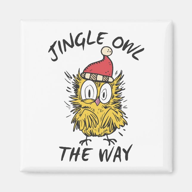 Jingle Owl the way Funny Santa Owl Magnet (Vorne)
