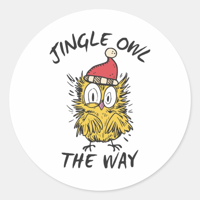 Jingle Owl the way Funny Santa Owl Runder Aufkleber (Vorderseite)