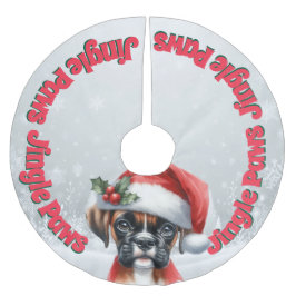 Jingle Paws and Boxer Dog Joy Polyester Weihnachtsbaumdecke