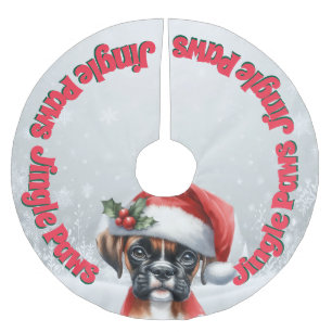 Jingle Paws and Boxer Dog Joy Polyester Weihnachtsbaumdecke