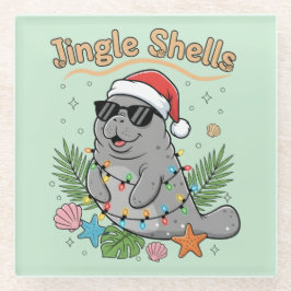 Jingle Shells Tropical Santa Manatee Christmas Glasuntersetzer
