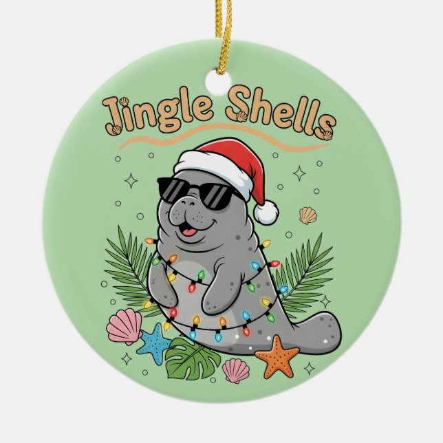 Jingle Shells Tropical Santa Manatee Christmas Keramik Ornament (Vorne)