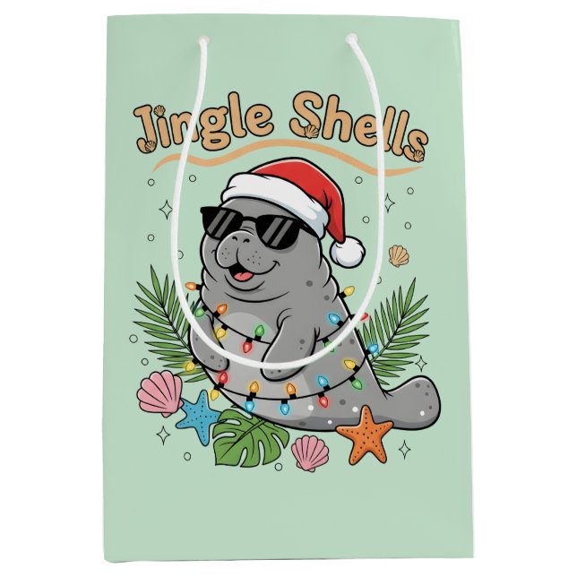 Jingle Shells Tropical Santa Manatee Christmas Mittlere Geschenktüte (Vorderseite)