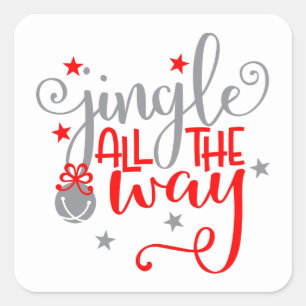 Jingle The Way Christmas Bells Stars Quadratischer Aufkleber