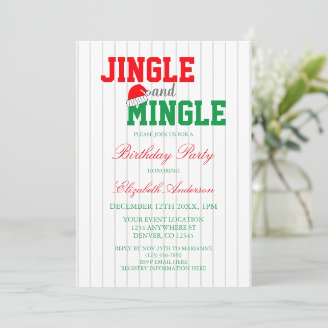 Jingle und Mingle Christmas Birthday Einladung (Stehend Vorderseite)