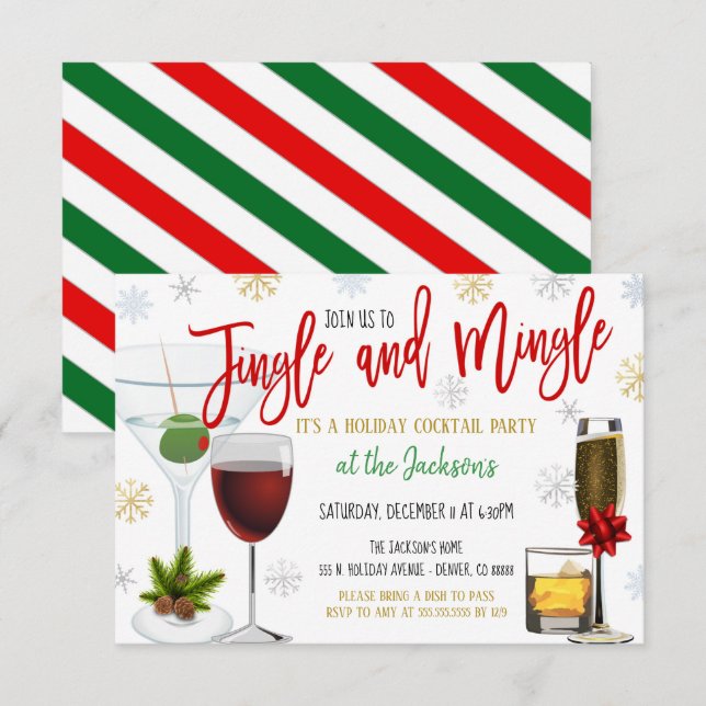 Jingle und Mingle Christmas Cocktail Party laden Einladung (Vorne/Hinten)