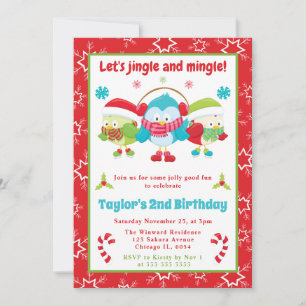 Jingle und Mingle Eulen Weihnachten Kinder Geburts Einladung