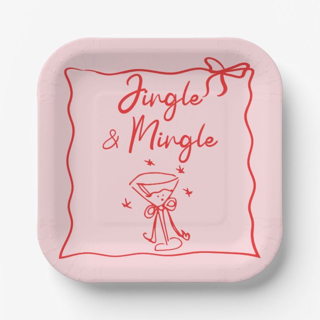 Jingle und Mingle Handzeichnetes Weihnachtsfest-Pa Pappteller (Vorderseite)