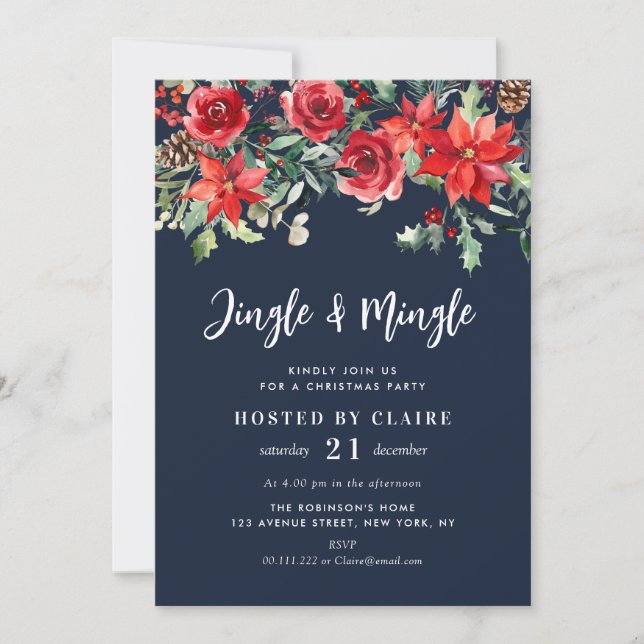 Jingle und Mingle-marineblaue Weihnachtslieder Par Einladung (Vorderseite)