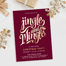 Jingle und Mingle Modern Burgundy Gold Calligraphy Folieneinladung